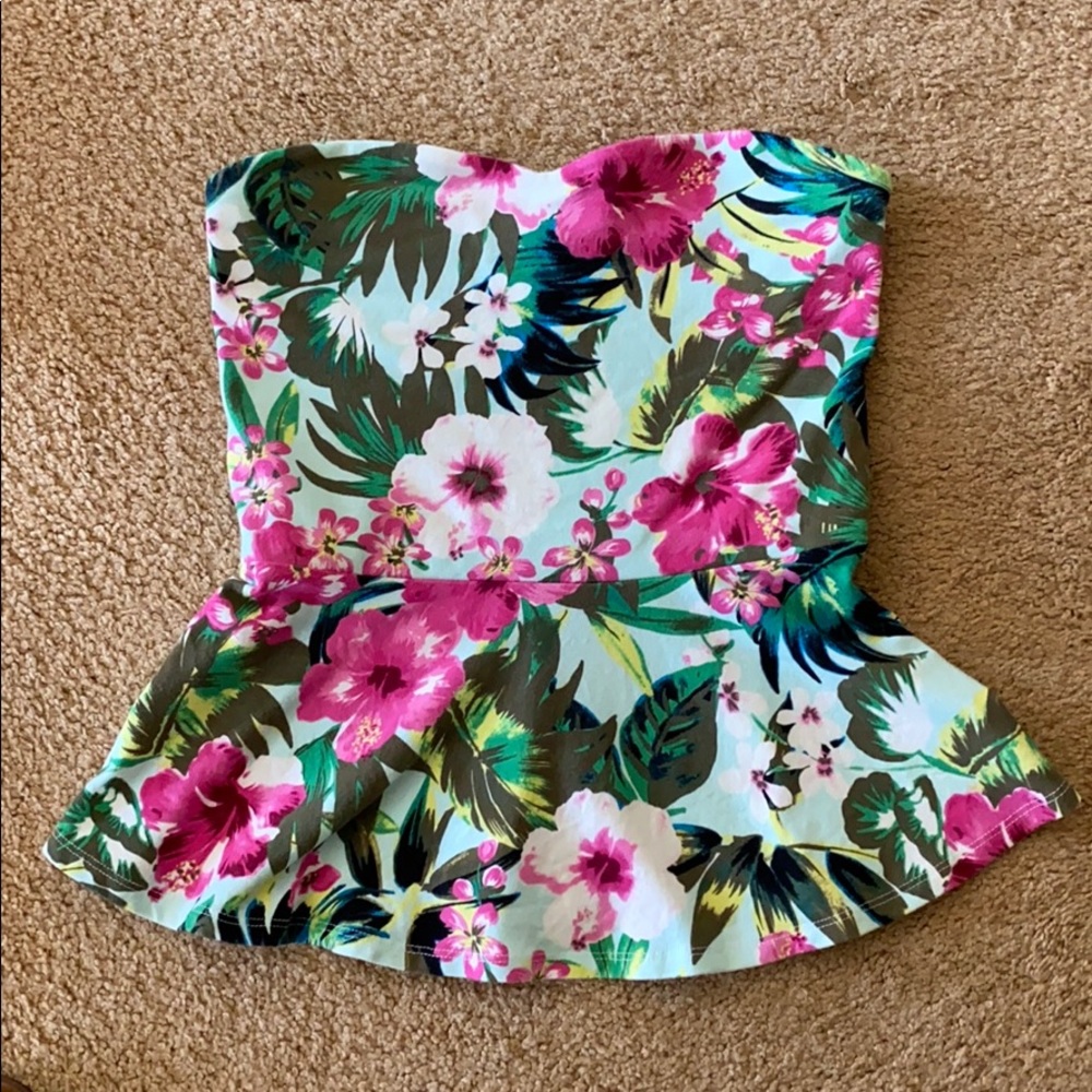 Express Floral Peplum Top - Strapless